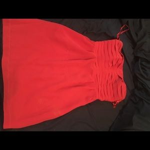 Red strapless dress
